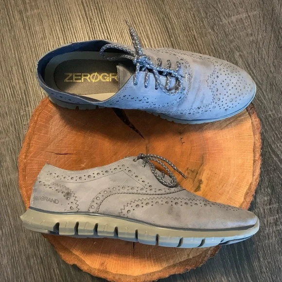 Cole Haan Women\'s Light Blue Suede Wingtip Oxfords with Pink Laces Size 7.5B COLE HAAN Women Shoes 7.5B Alisa Wingtip Oxfords Taupe  main image 2